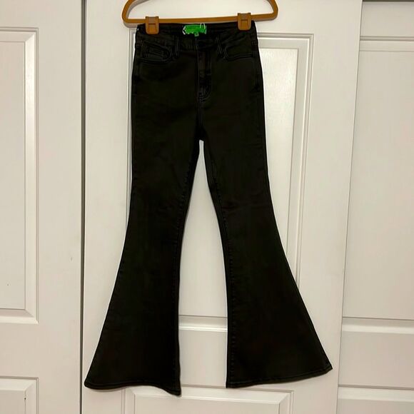 Sandrine Rose NEW sz 26 super flare black jeans mid-high rise $178 retail bell - Picture 3 of 16